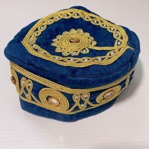 Vtg Velvet Tribal Kazakh Uzbek Islamic prayer hat Embroidered Kufi‎ Tubeteika